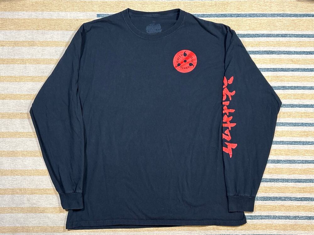 Naruto Shippuden Sasuke Uchiha Men’s Black red Long Sleeve Graphic anime Tee XL